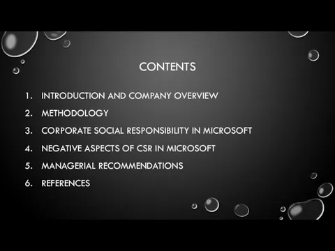 CONTENTS INTRODUCTION AND COMPANY OVERVIEW METHODOLOGY CORPORATE SOCIAL RESPONSIBILITY IN