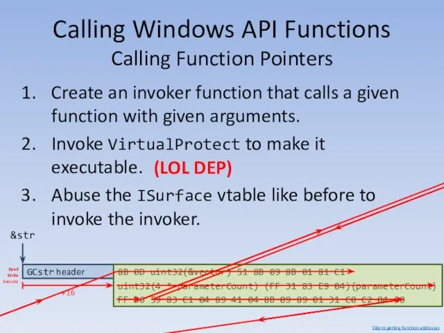 Calling Windows API Functions Calling Function Pointers Create an invoker