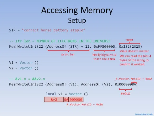 ?????? Accessing Memory Setup STR = "correct horse battery staple"