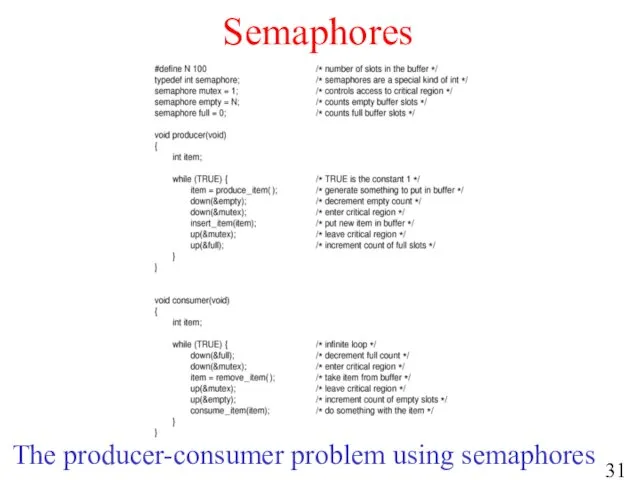 Semaphores The producer-consumer problem using semaphores