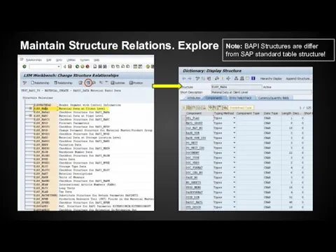 Maintain Structure Relations. Explore Note: BAPI Structures are differ from SAP standard table structure!