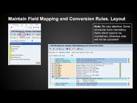 Maintain Field Mapping and Conversion Rules. Layout Note: Be very attentive. Some structures