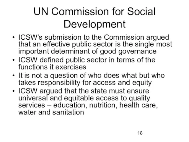 UN Commission for Social Development ICSW’s submission to the Commission