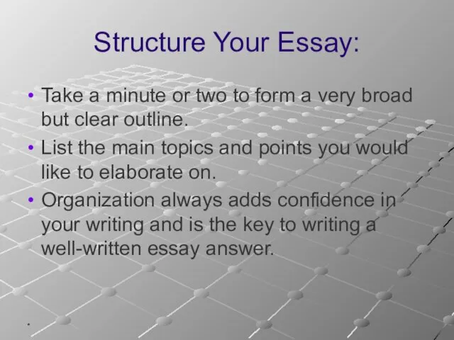 * Structure Your Essay: Take a minute or two to