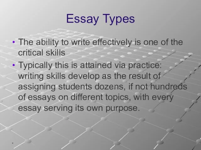 * Essay Types The ability to write effectively is one