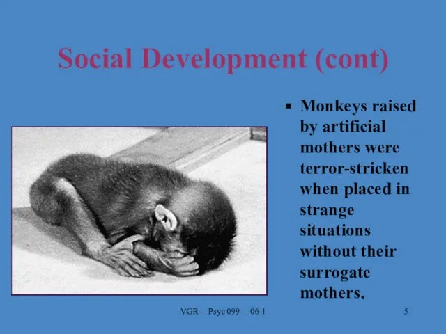 VGR -- Psyc 099 -- 06-1 Social Development (cont) Monkeys