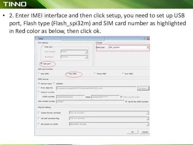 2. Enter IMEI interface and then click setup, you need