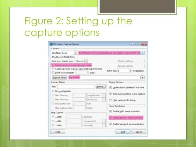 Figure 2: Setting up the capture options