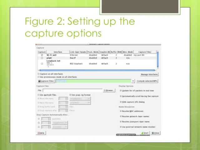 Figure 2: Setting up the capture options