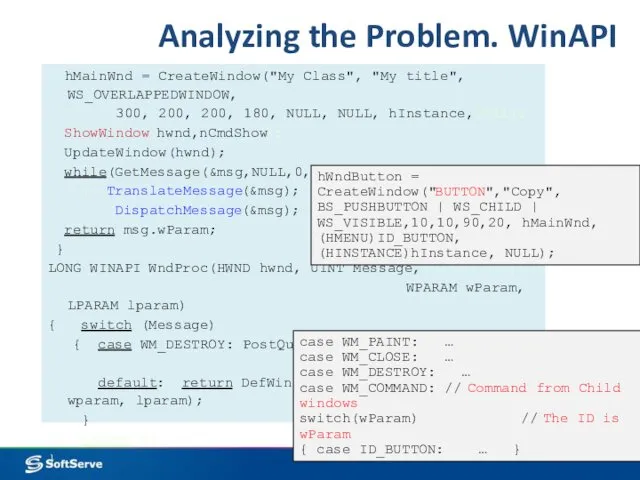 Analyzing the Problem. WinAPI hMainWnd = CreateWindow("My Class", "My title",