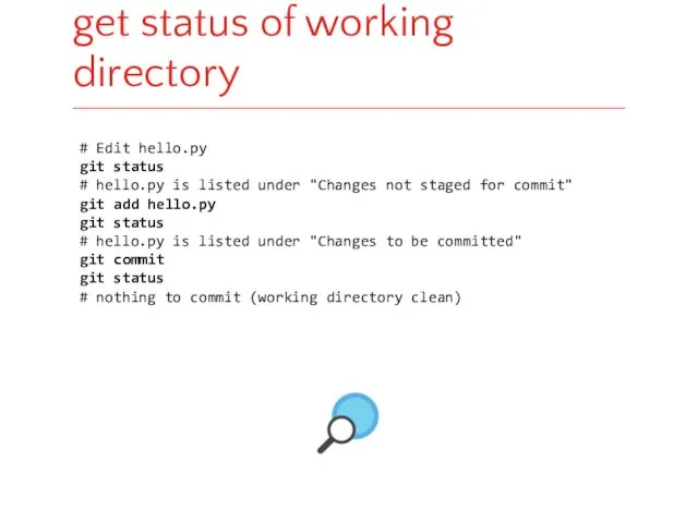 get status of working directory # Edit hello.py git status