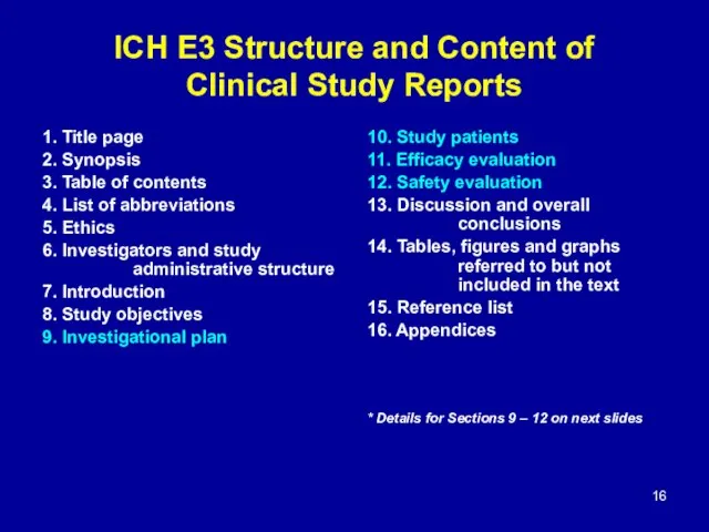 ICH E3 Structure and Content of Clinical Study Reports 1. Title page 2.