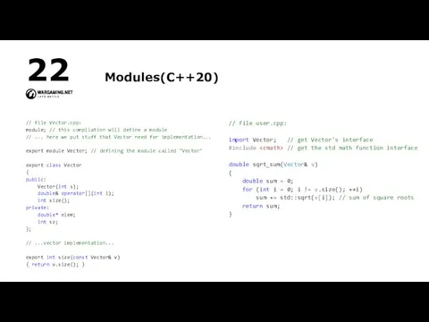 // file Vector.cpp: module; // this compilation will define a module // ...