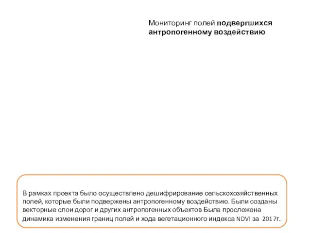 В рамках проекта было осуществлено дешифрирование сельскохозяйственных полей, которые были