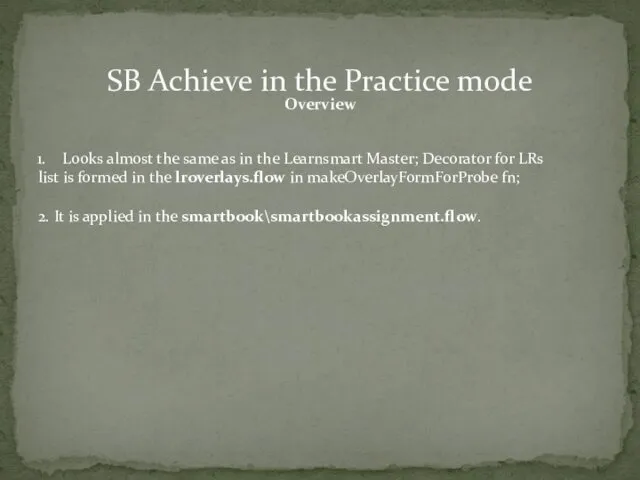 SB Achieve in the Practice mode Overview Looks almost the