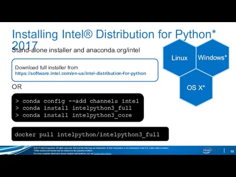 Installing Intel® Distribution for Python* 2017 Stand-alone installer and anaconda.org/intel