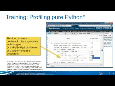 Training: Profiling pure Python* Configuration Info: - Versions: Red Hat