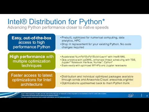 Intel® Distribution for Python* Advancing Python performance closer to native speeds