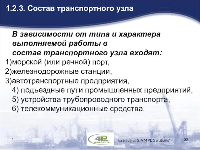 * 1.2.3. Состав транспортного узла В зависимости от типа и