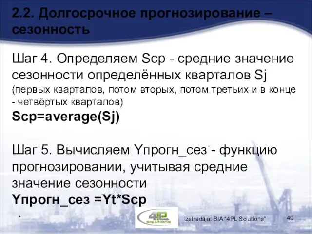 * 2.2. Долгосрочное прогнозирование – сезонность Шаг 4. Определяем Sср