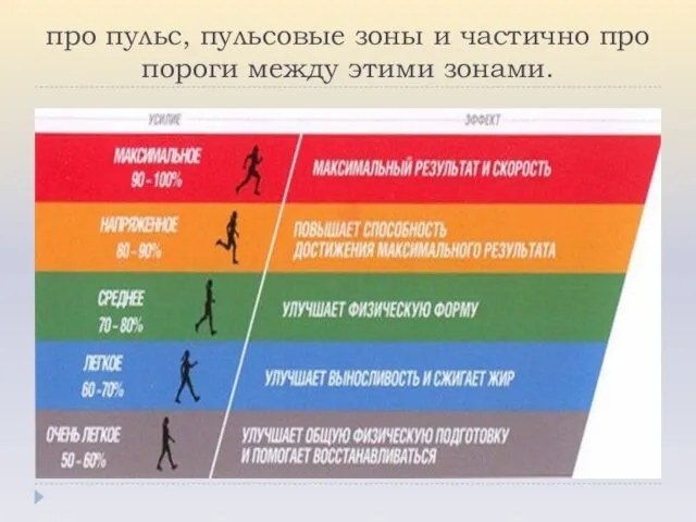 про пульс, пульсовые зоны и частично про пороги между этими зонами.