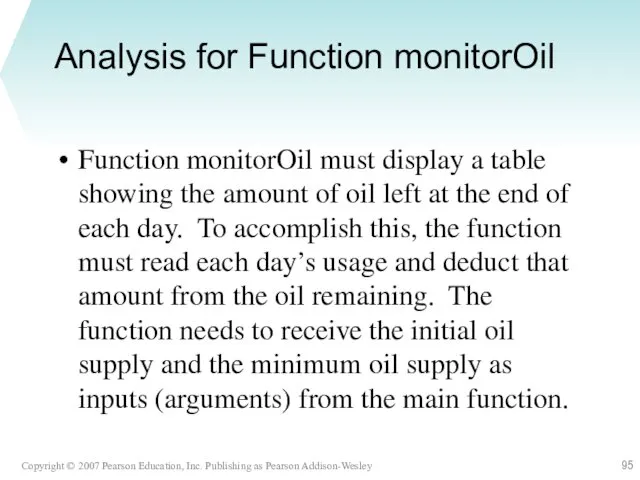 Analysis for Function monitorOil Function monitorOil must display a table