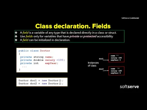 Class declaration. Fields A field is a variable of any
