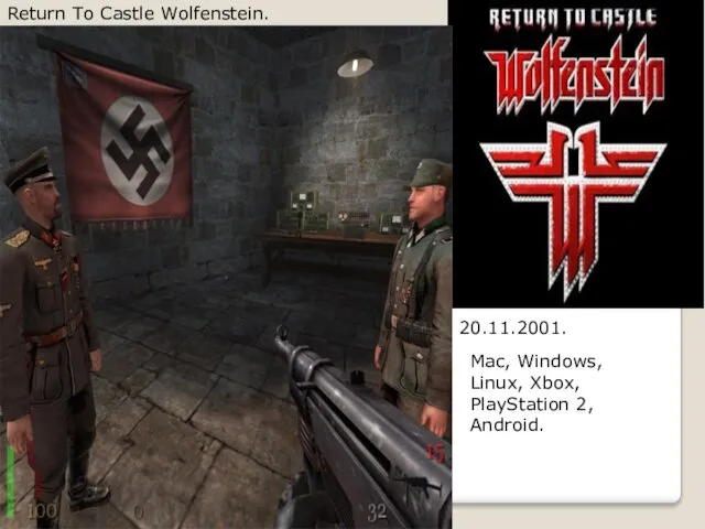 Return To Castle Wolfenstein. 20.11.2001. Mac, Windows, Linux, Xbox, PlayStation 2, Android.