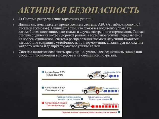 4) Система распределения тормозных усилий. Данная система является продолжением системы