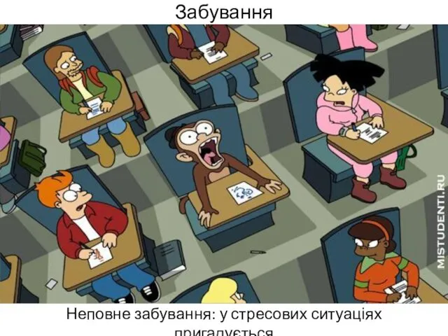 Забування Неповне забування: у стресових ситуаціях пригадується