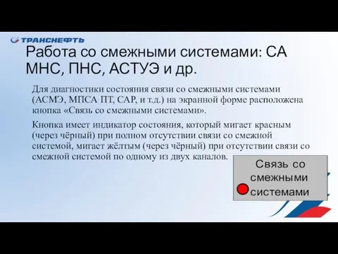 Работа со смежными системами: СА МНС, ПНС, АСТУЭ и др.