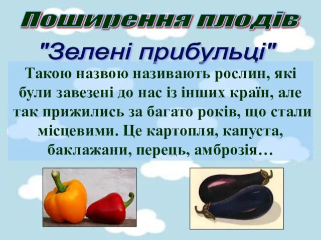 Поширення плодів "Зелені прибульці" Такою назвою називають рослин, які були