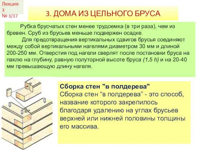 3. ДОМА ИЗ ЦЕЛЬНОГО БРУСА Лекция 3 № 3/17 Рубка