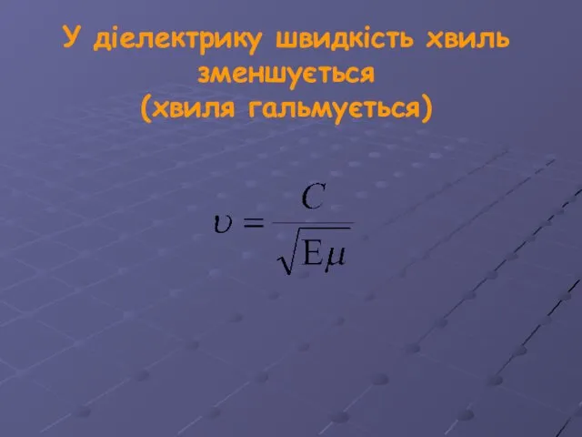 У діелектрику швидкість хвиль зменшується (хвиля гальмується)