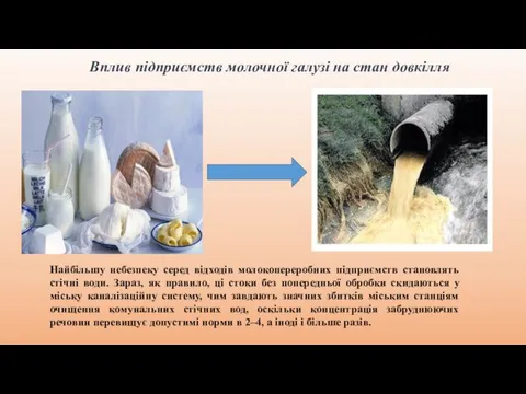 Вплив підприємств молочної галузі на стан довкілля Найбільшу небезпеку серед