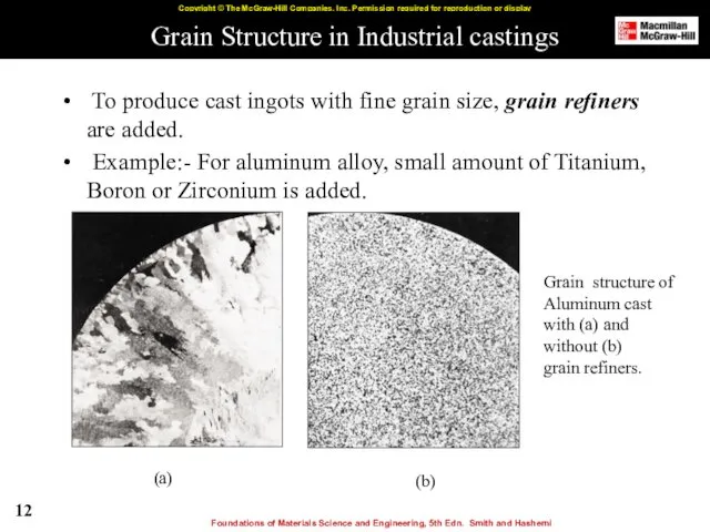 Grain Structure in Industrial castings To produce cast ingots with