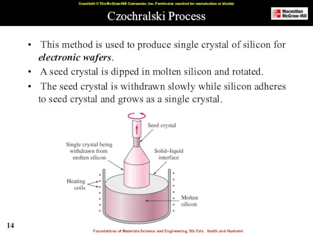 Czochralski Process This method is used to produce single crystal