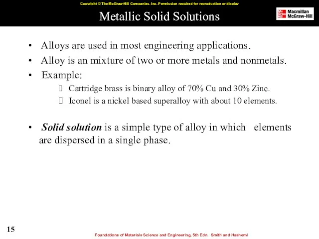 Metallic Solid Solutions Alloys are used in most engineering applications.