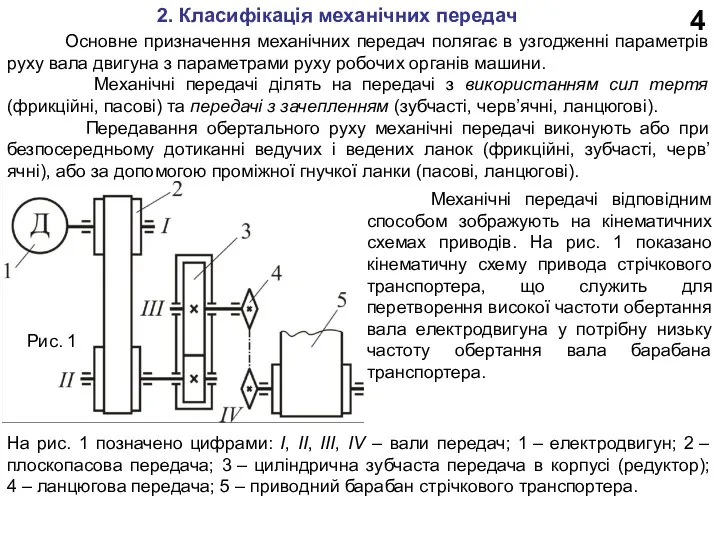 4 2. Класифікація механічних передач Основне призначення механічних передач полягає