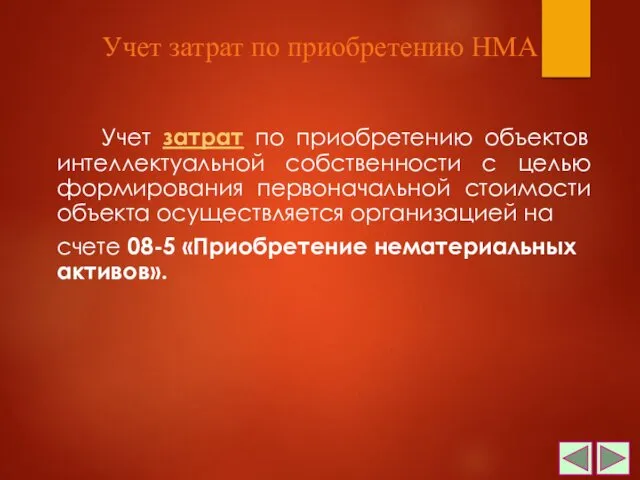 Учет затрат по приобретению объектов интеллектуальной собственности с целью формирования