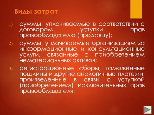 Виды затрат суммы, уплачиваемые в соответствии с договором уступки прав