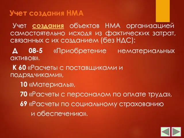 Учет создания НМА Учет создания объектов НМА организацией самостоятельно исходя