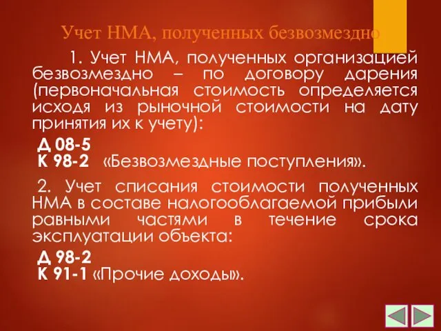 1. Учет НМА, полученных организацией безвозмездно – по договору дарения