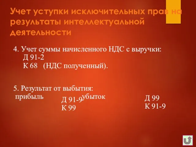 Учет уступки исключительных прав на результаты интеллектуальной деятельности 4. Учет