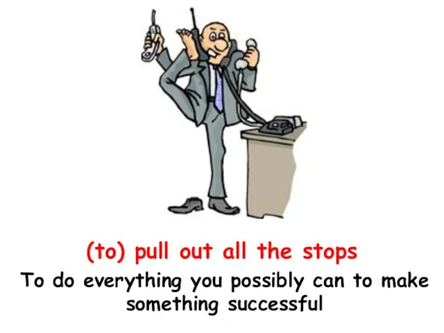 (to) pull out all the stops To do everything you possibly can to make something successful