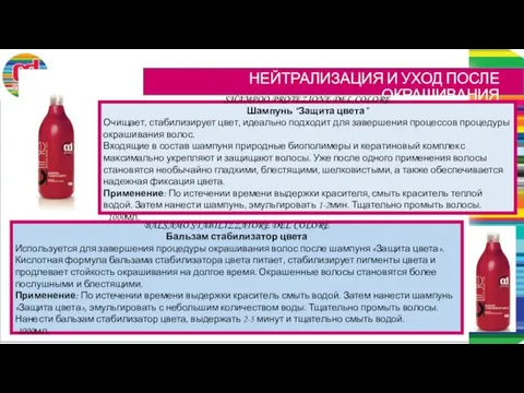 НЕЙТРАЛИЗАЦИЯ И УХОД ПОСЛЕ ОКРАШИВАНИЯ SHAMPOO PROTEZIONE DEL COLORE Шампунь