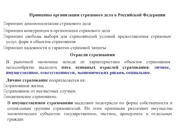 Принципы организации страхового дела в Российской Федерации принцип демонополизации страхового