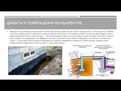 ДЕФЕКТЫ И ПОВРЕЖДЕНИЯ ФУНДАМЕНТОВ Нарушение несущей функции фундамента может быть