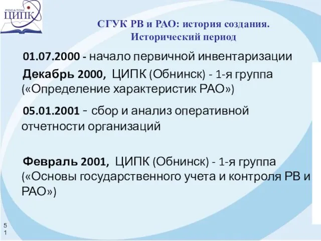 01.07.2000 - начало первичной инвентаризации Декабрь 2000, ЦИПК (Обнинск) -