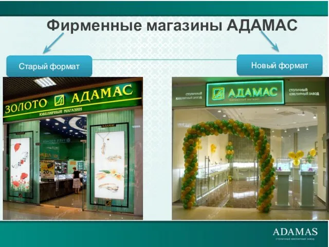 Фирменные магазины АДАМАС Старый формат Новый формат